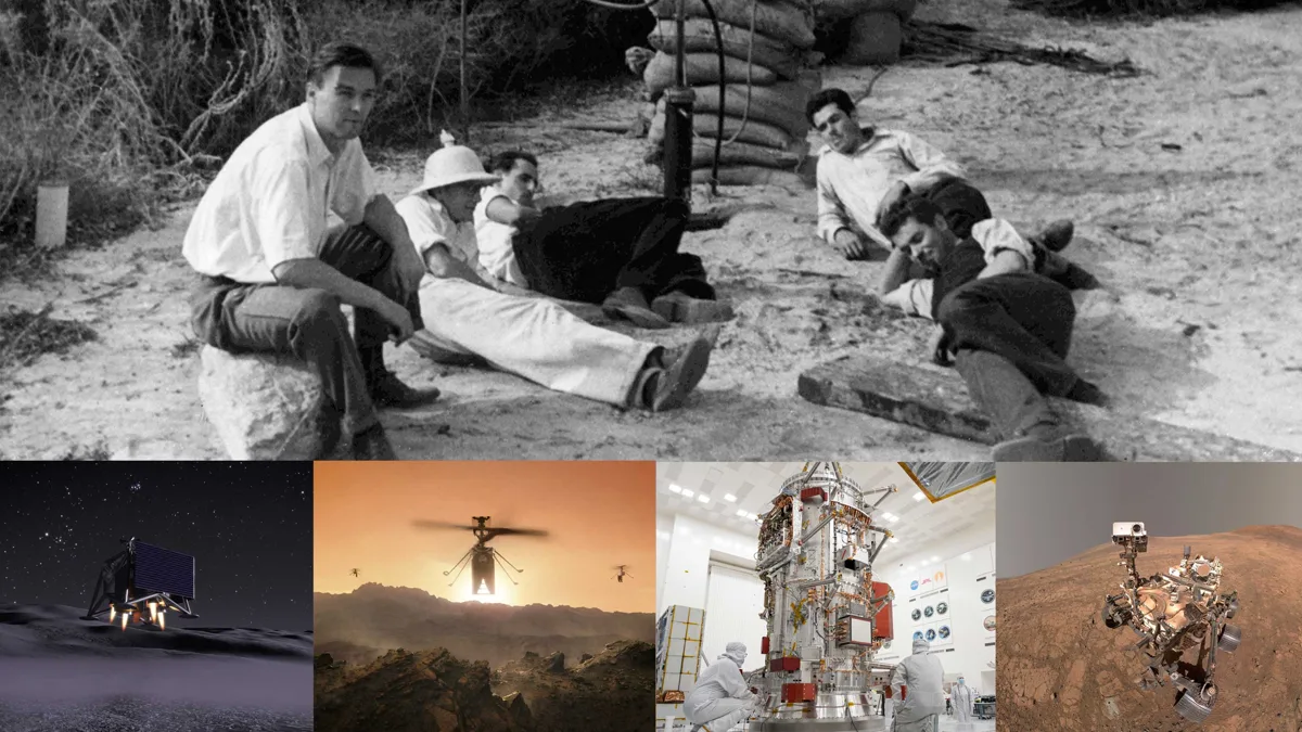 Imagem ilustrativa de foguetes e satélites do JPL no espaço