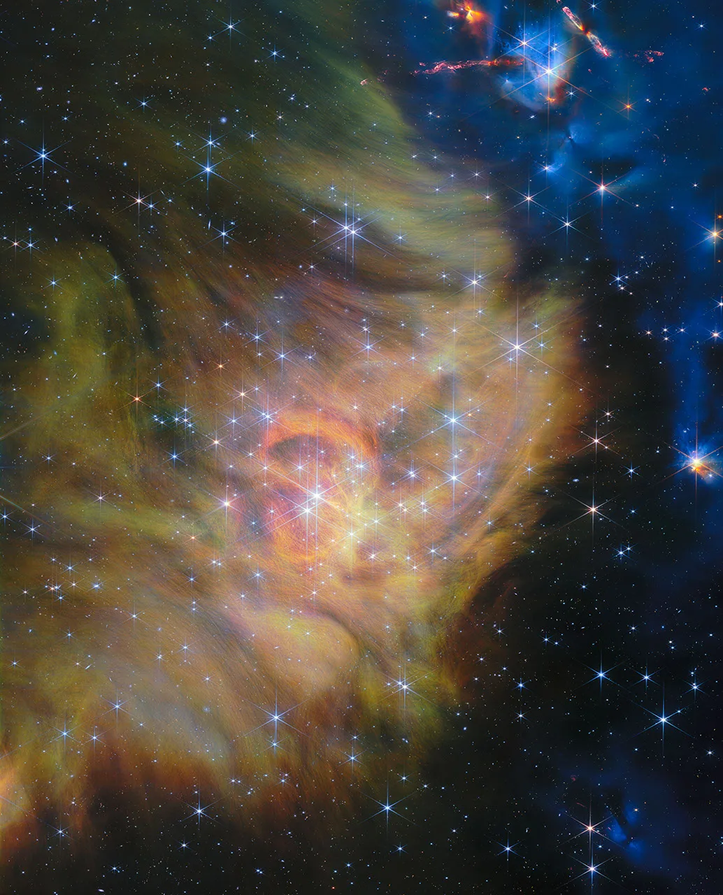Imagem do Telescópio Webb mostrando regiões de formação de estrelas.