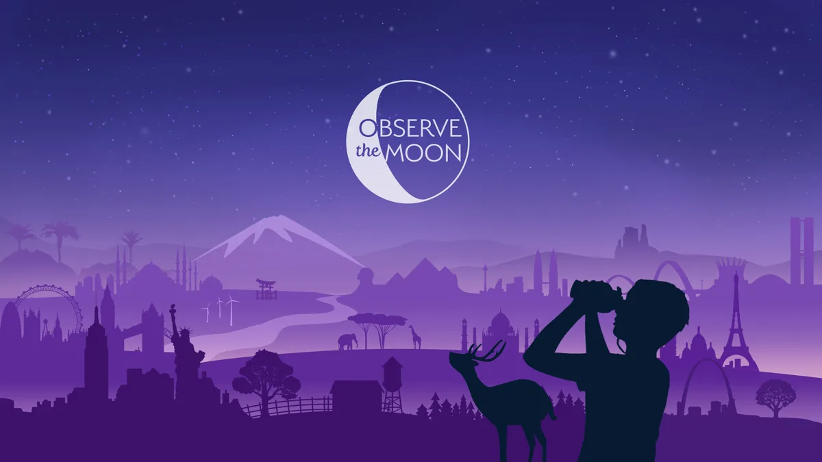 Pessoas observando o céu com telescópios durante a noite de celebração lunar